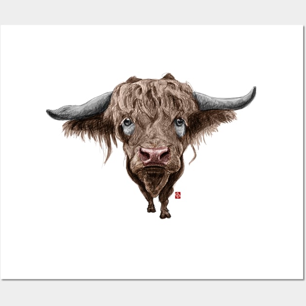 Sketchy Scottish bull Wall Art by Khasis